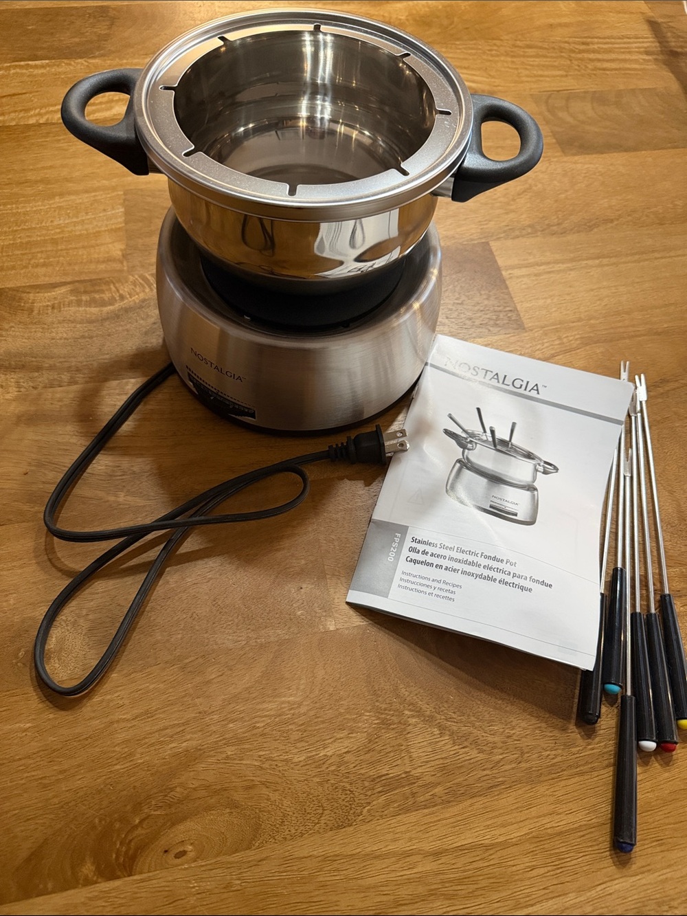 Nostalgia Stainless Steel Fondue Set with Black Handles